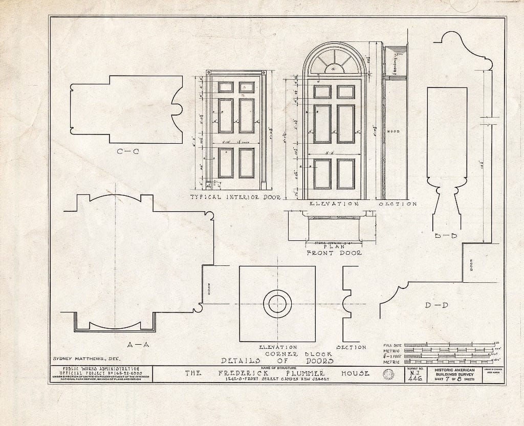 Historic Pictoric : Blueprint HABS NJ,4-CAM,8- (Sheet 7 of 8) - Frederick Plummer House, 1242 South Front Street, Camden, Camden County, NJ