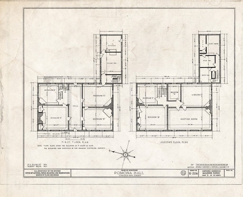 Historic Pictoric : Blueprint HABS NJ,4-CAM,4- (Sheet 2 of 10) - Pomona Hall, Park Boulevard & Euclid Avenue, Camden, Camden County, NJ