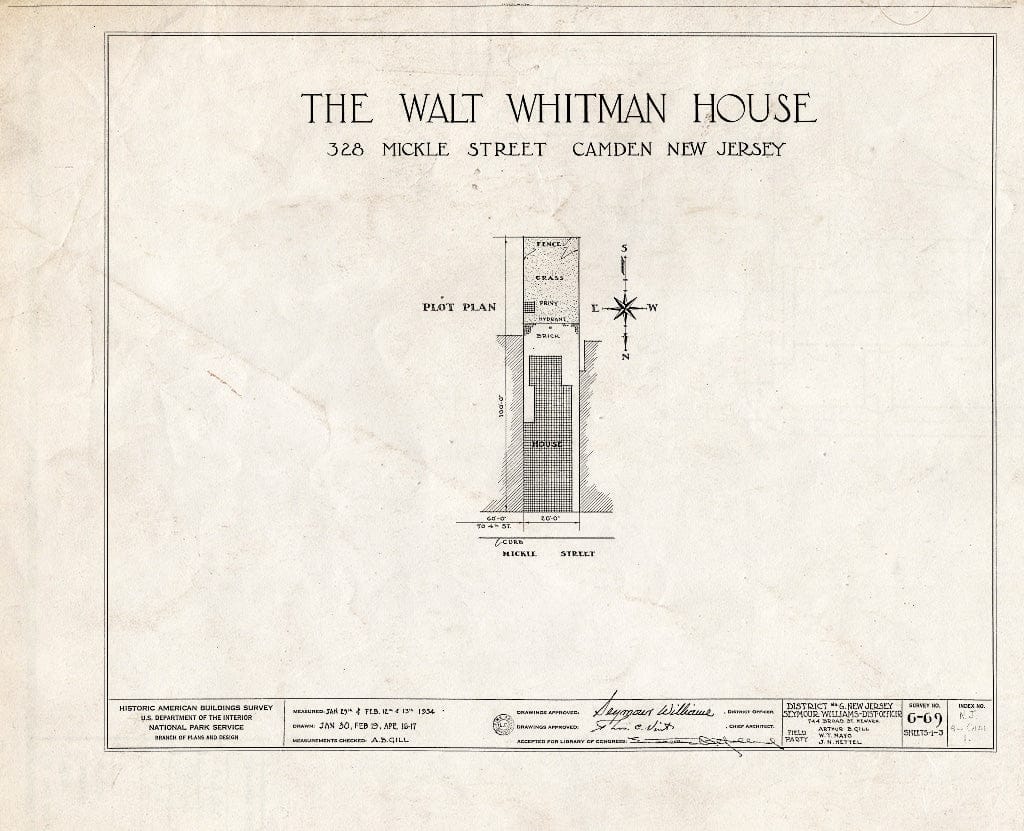 Historic Pictoric : Blueprint HABS NJ,4-CAM,1- (Sheet 0 of 3) - Walt Whitman House, 328 Mickle Street, Camden, Camden County, NJ
