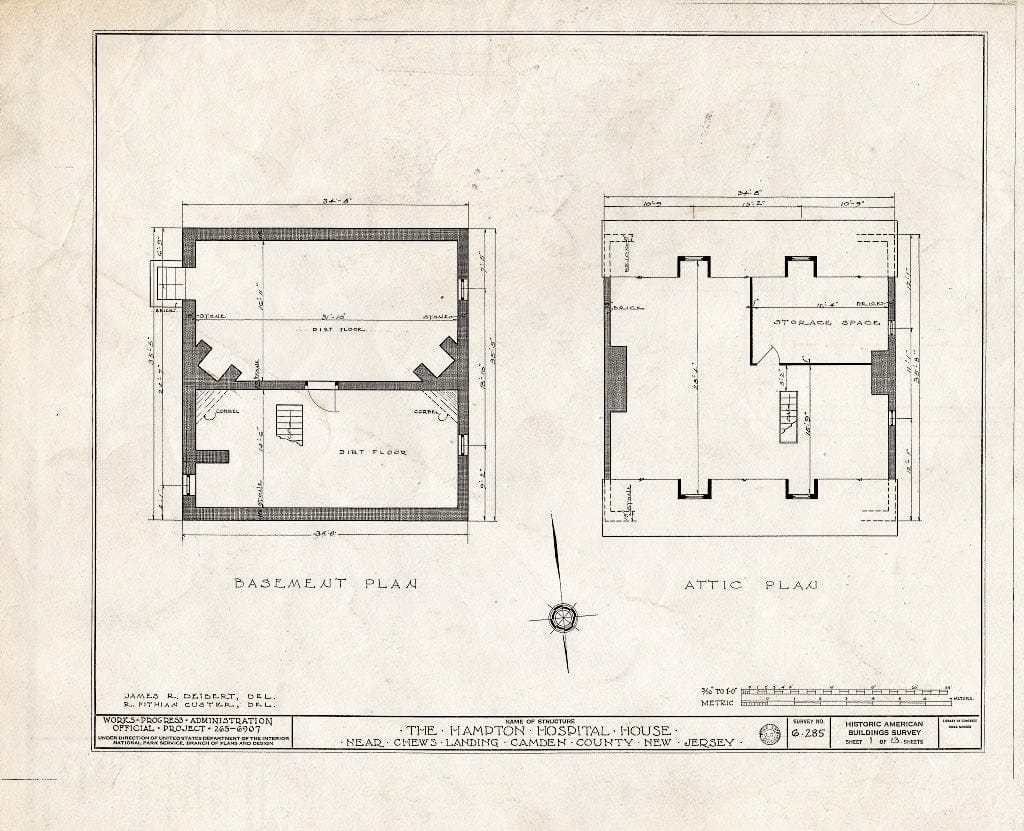 Historic Pictoric : Blueprint HABS NJ,4-CHEWL.V,1- (Sheet 1 of 13) - Hampton Hospital House, Chews, Camden County, NJ
