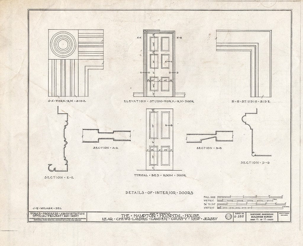Historic Pictoric : Blueprint HABS NJ,4-CHEWL.V,1- (Sheet 12 of 13) - Hampton Hospital House, Chews, Camden County, NJ