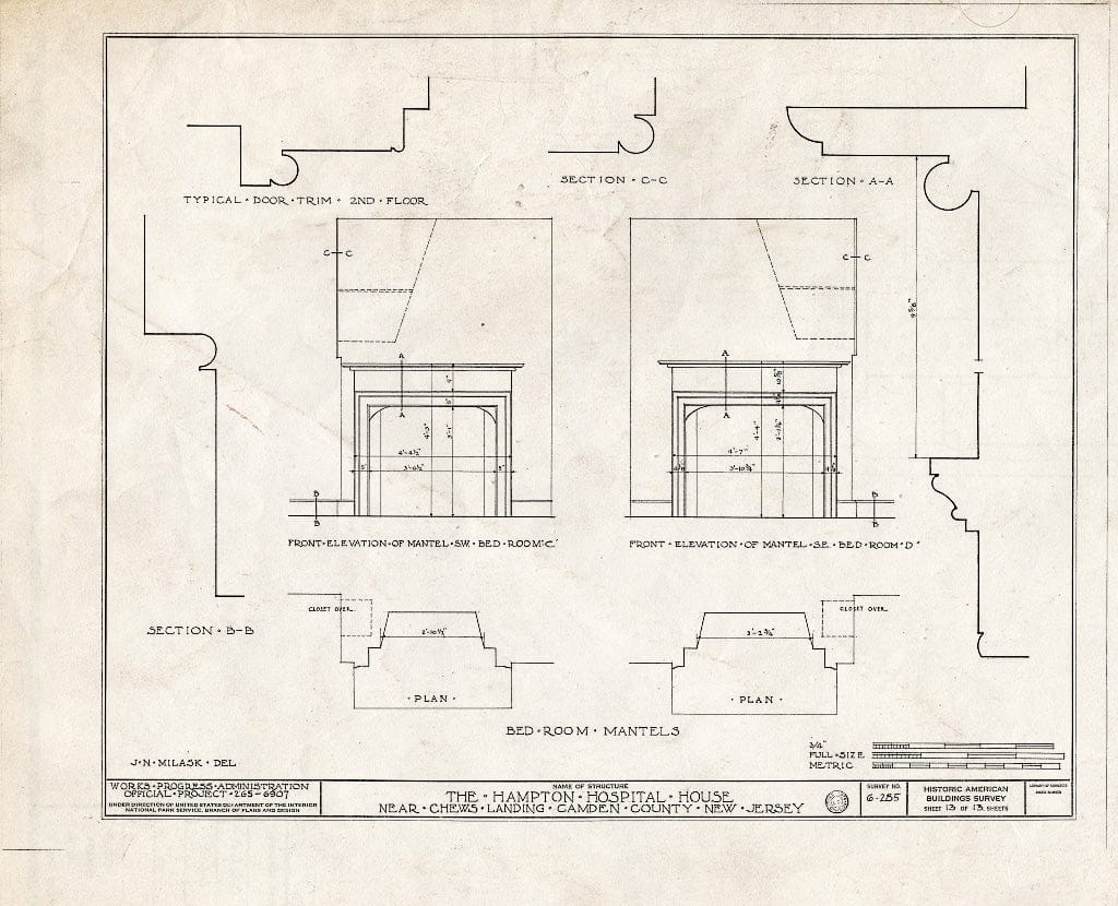 Historic Pictoric : Blueprint HABS NJ,4-CHEWL.V,1- (Sheet 13 of 13) - Hampton Hospital House, Chews, Camden County, NJ
