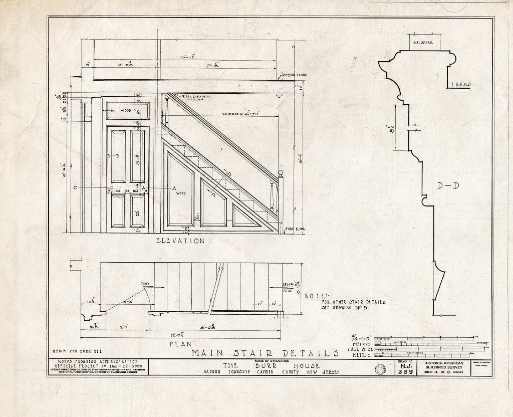 Historic Pictoric : Blueprint HABS NJ,4-COLWO,1- (Sheet 4 of 8) - Hopkins-Burr House, King's Highway, Collingswood, Camden County, NJ
