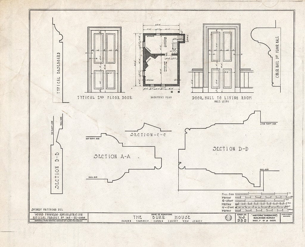 Historic Pictoric : Blueprint HABS NJ,4-COLWO,1- (Sheet 7 of 8) - Hopkins-Burr House, King's Highway, Collingswood, Camden County, NJ