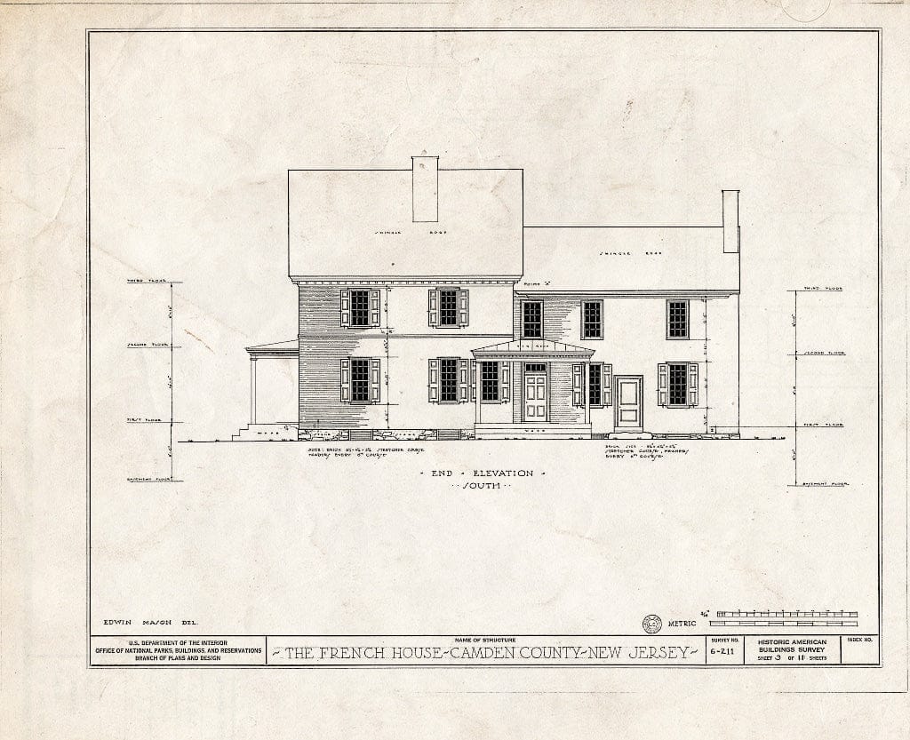 Historic Pictoric : Blueprint HABS NJ,4-,1- (Sheet 3 of 11) - Childs-French Farm, Springdale Road, Fellowship, Burlington County, NJ