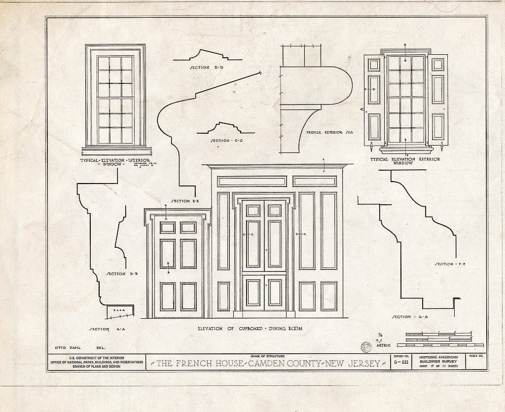 Historic Pictoric : Blueprint HABS NJ,4-,1- (Sheet 9 of 11) - Childs-French Farm, Springdale Road, Fellowship, Burlington County, NJ