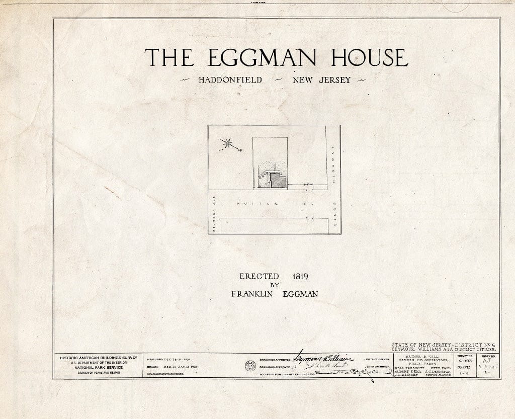 Historic Pictoric : Blueprint HABS NJ,4-HADFI,3- (Sheet 0 of 4) - Dobbins-Eggman House, 24 Potter Street, Haddonfield, Camden County, NJ