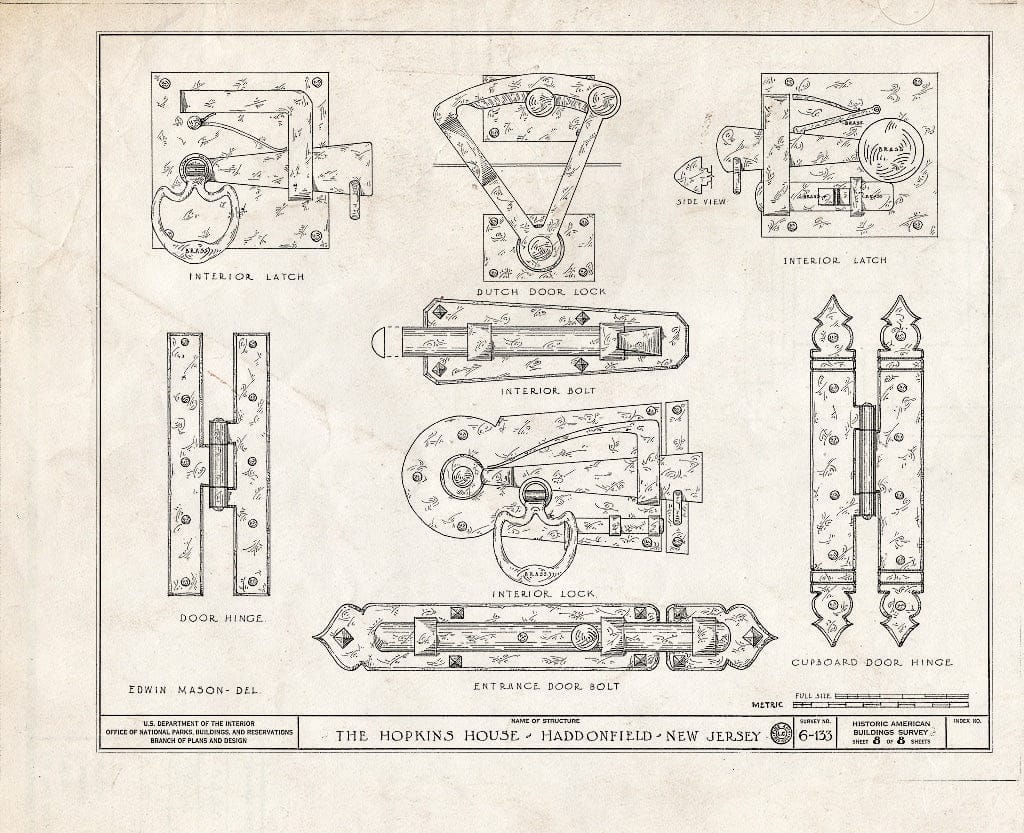 Historic Pictoric : Blueprint HABS NJ,4-HADFI,5- (Sheet 8 of 8) - Hopkins House, Birdwood-Hopkins Road, Haddonfield, Camden County, NJ