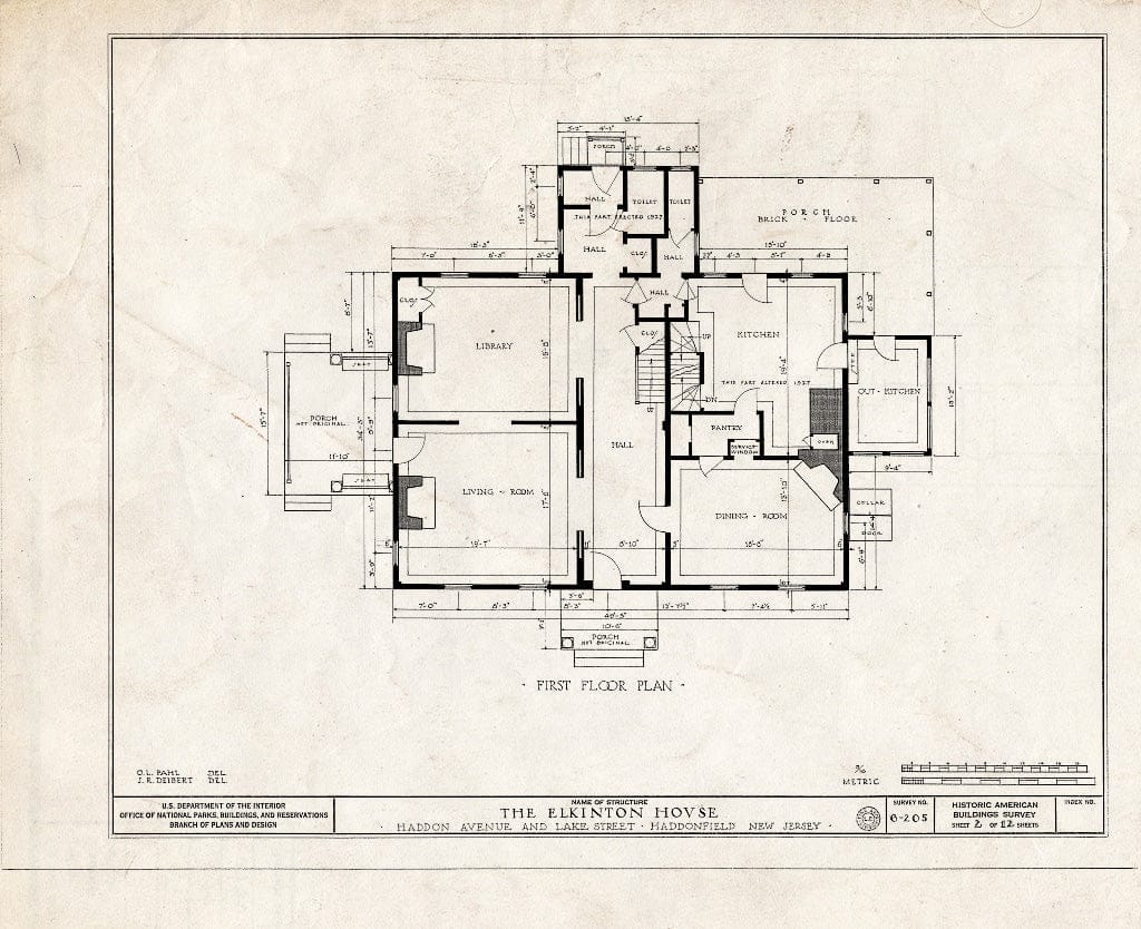 Historic Pictoric : Blueprint HABS NJ,4-HADFI,6- (Sheet 2 of 12) - Hopkins-Elkinton House, Haddon Avenue & Lake Street, Haddonfield, Camden County, NJ