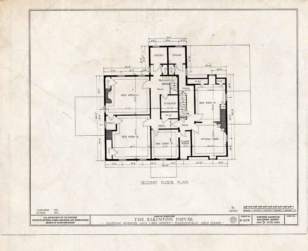 Historic Pictoric : Blueprint HABS NJ,4-HADFI,6- (Sheet 3 of 12) - Hopkins-Elkinton House, Haddon Avenue & Lake Street, Haddonfield, Camden County, NJ