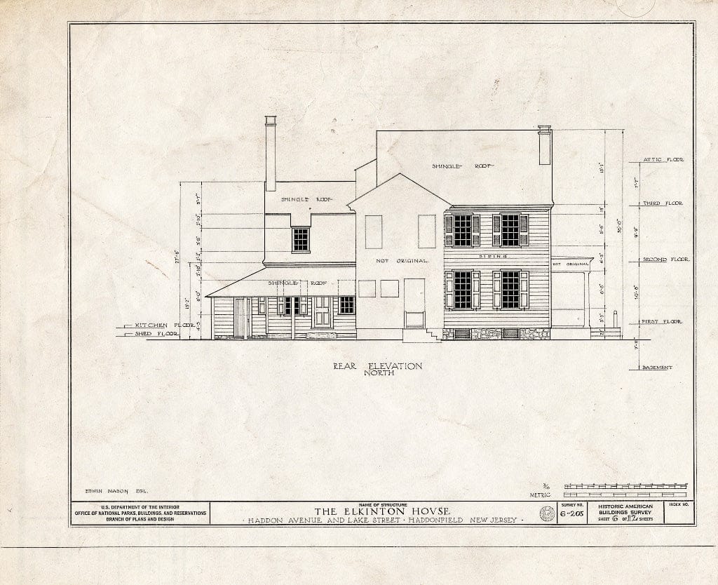 Historic Pictoric : Blueprint HABS NJ,4-HADFI,6- (Sheet 6 of 12) - Hopkins-Elkinton House, Haddon Avenue & Lake Street, Haddonfield, Camden County, NJ