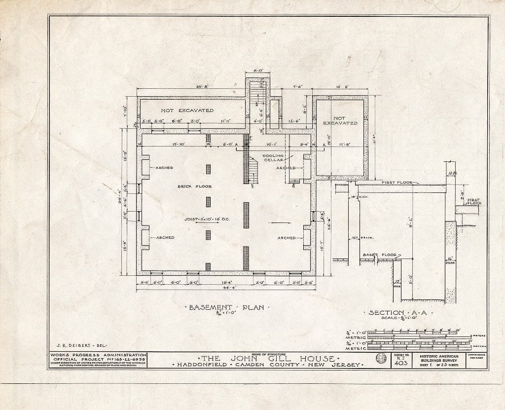 Historic Pictoric : Blueprint HABS NJ,4-HADFI,9- (Sheet 1 of 23) - John Gill House, 343 Kings Highway East, Haddonfield, Camden County, NJ