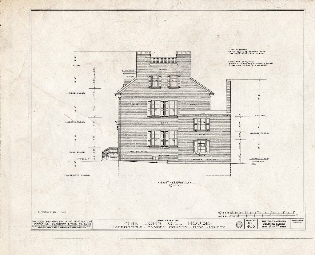 Historic Pictoric : Blueprint HABS NJ,4-HADFI,9- (Sheet 6 of 23) - John Gill House, 343 Kings Highway East, Haddonfield, Camden County, NJ
