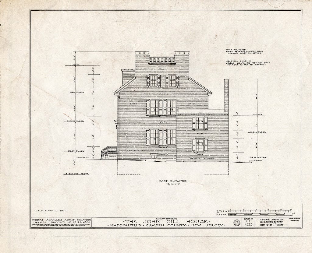 Historic Pictoric : Blueprint HABS NJ,4-HADFI,9- (Sheet 6 of 23) - John Gill House, 343 Kings Highway East, Haddonfield, Camden County, NJ