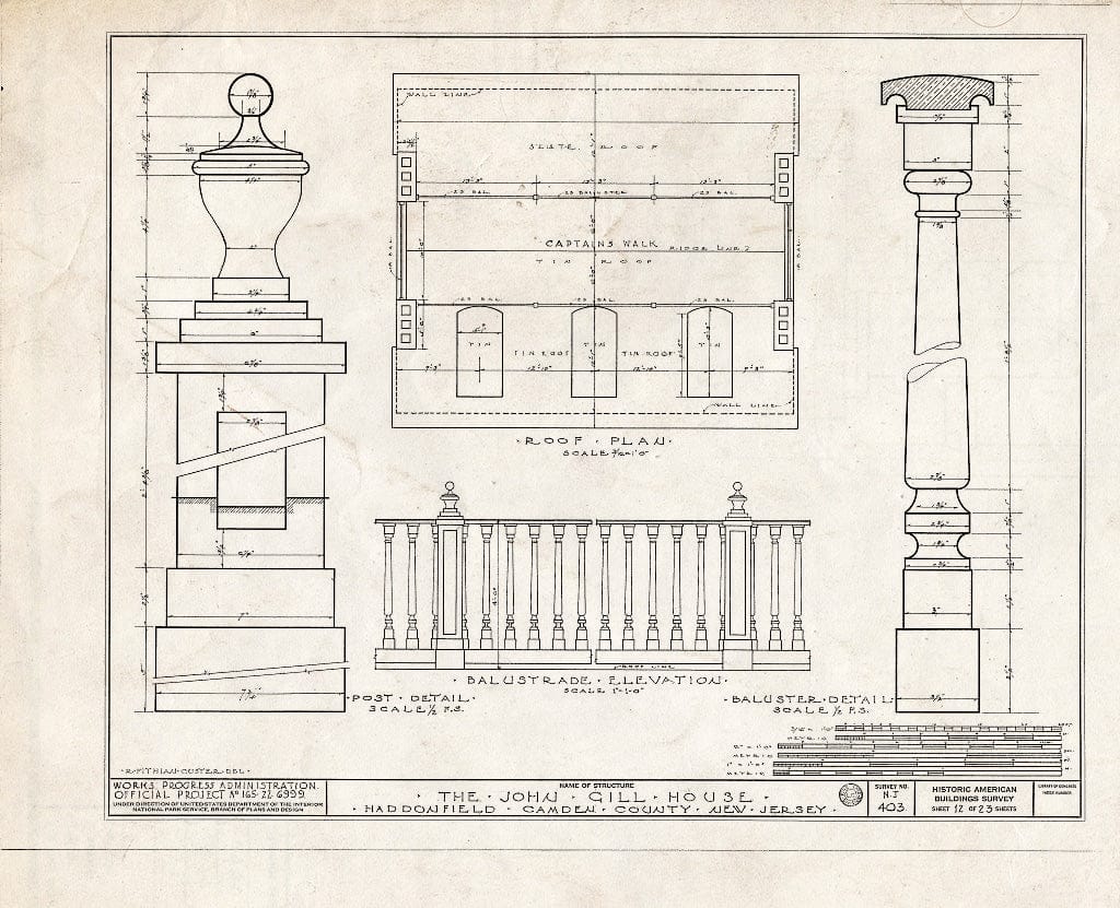 Historic Pictoric : Blueprint HABS NJ,4-HADFI,9- (Sheet 12 of 23) - John Gill House, 343 Kings Highway East, Haddonfield, Camden County, NJ