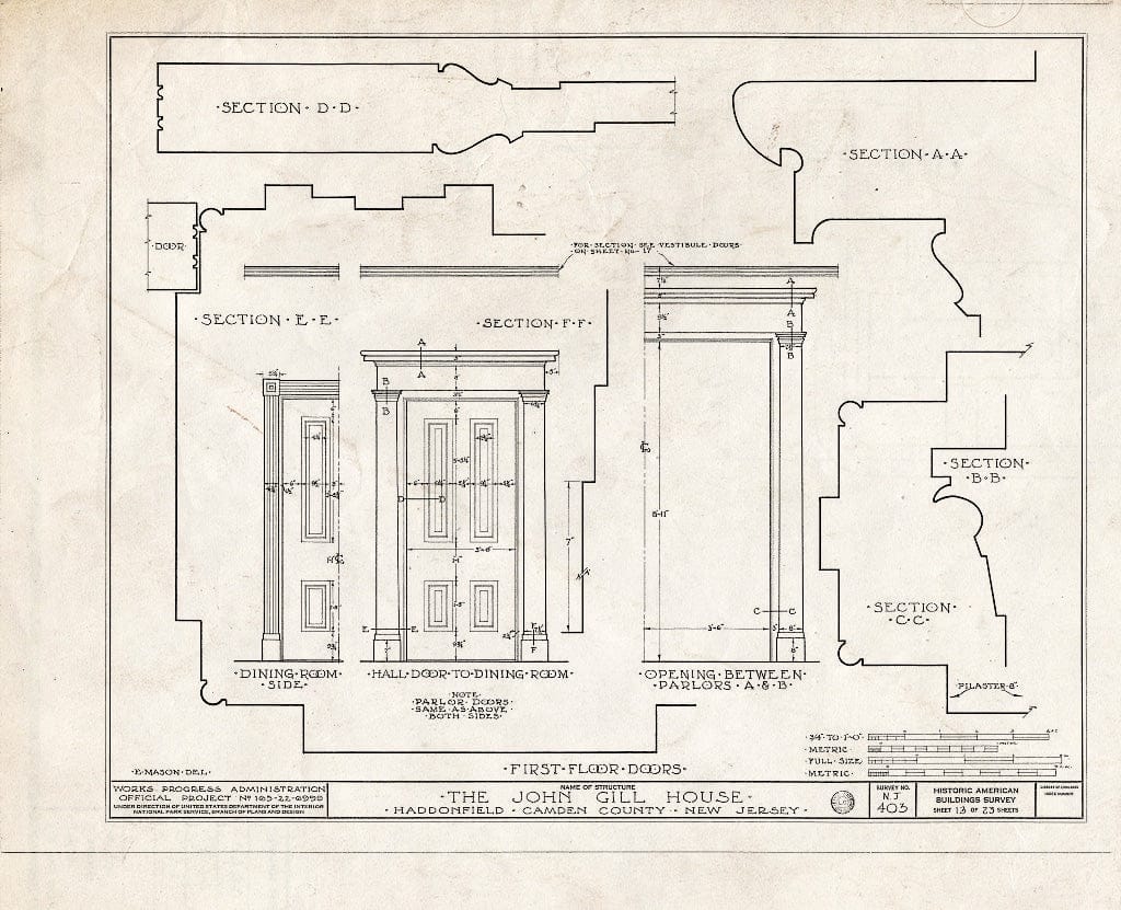 Historic Pictoric : Blueprint HABS NJ,4-HADFI,9- (Sheet 13 of 23) - John Gill House, 343 Kings Highway East, Haddonfield, Camden County, NJ