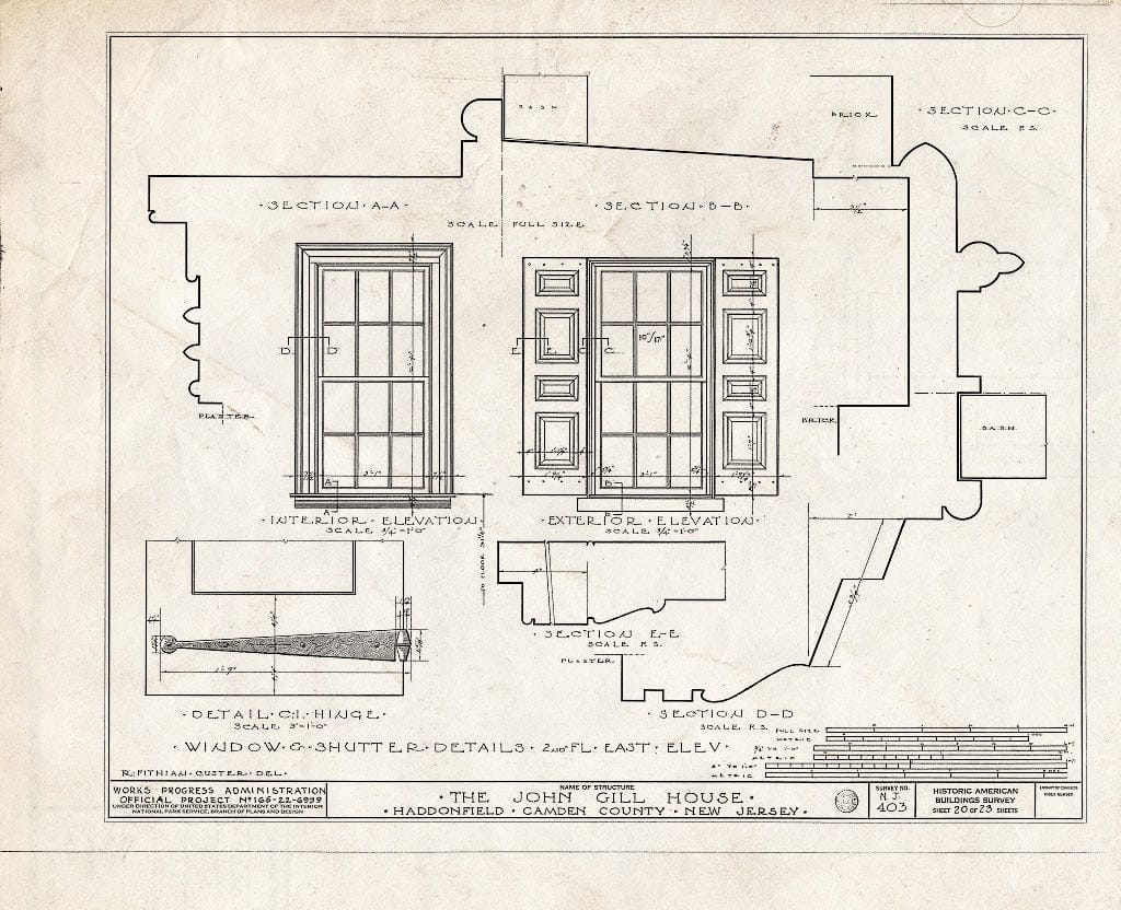 Historic Pictoric : Blueprint HABS NJ,4-HADFI,9- (Sheet 20 of 23) - John Gill House, 343 Kings Highway East, Haddonfield, Camden County, NJ