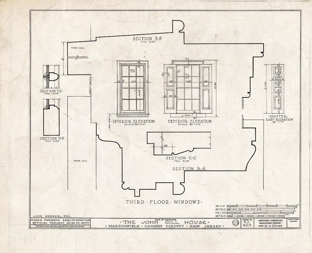 Historic Pictoric : Blueprint HABS NJ,4-HADFI,9- (Sheet 21 of 23) - John Gill House, 343 Kings Highway East, Haddonfield, Camden County, NJ