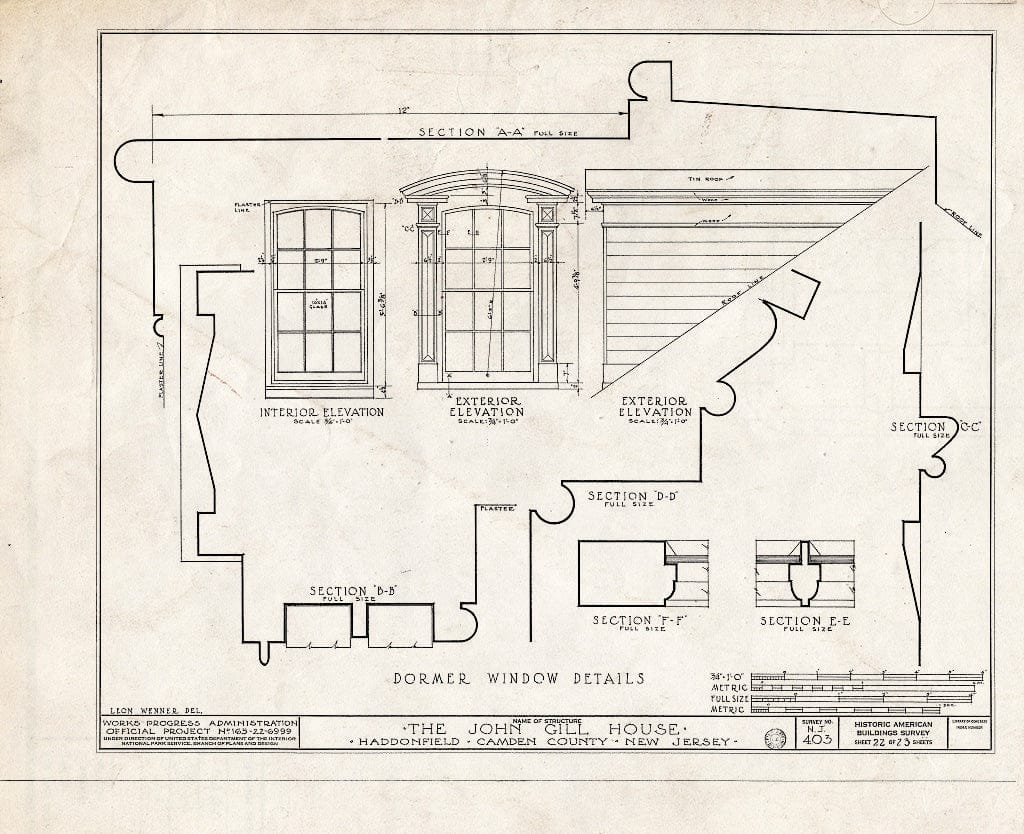 Historic Pictoric : Blueprint HABS NJ,4-HADFI,9- (Sheet 22 of 23) - John Gill House, 343 Kings Highway East, Haddonfield, Camden County, NJ