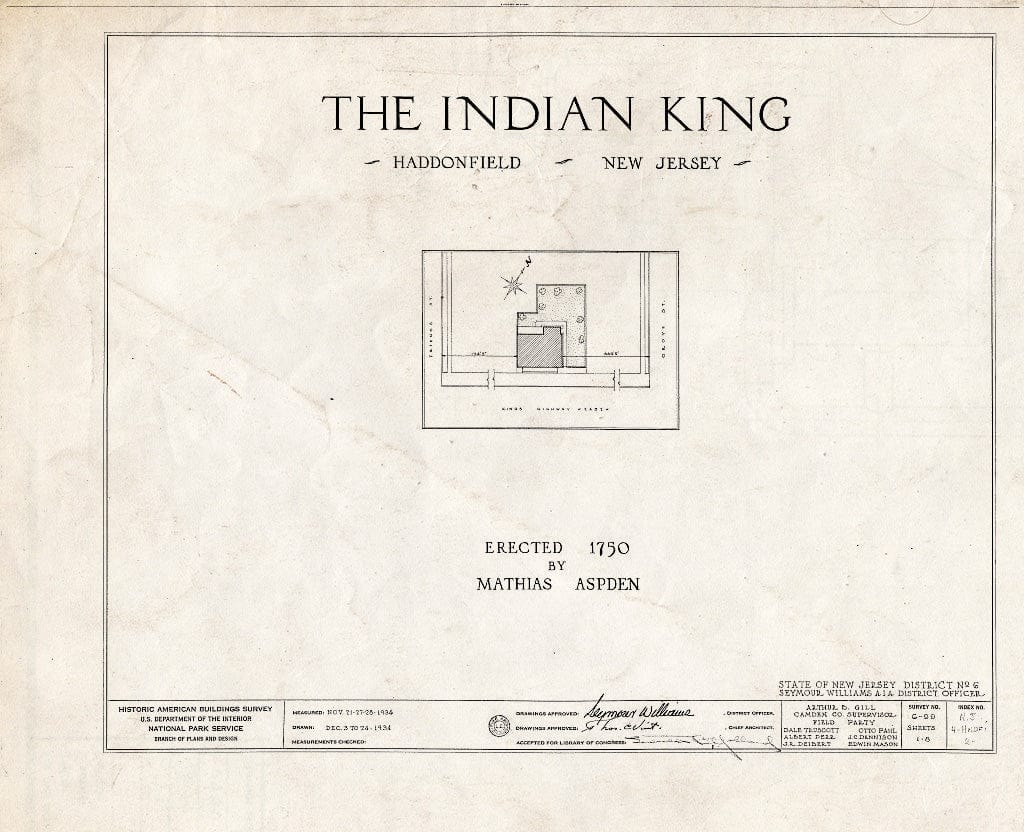 Historic Pictoric : Blueprint HABS NJ,4-HADFI,2- (Sheet 0 of 8) - Indian King Tavern, 233 King Highway East, Haddonfield, Camden County, NJ