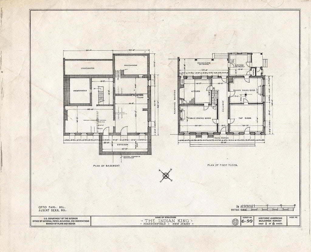 Historic Pictoric : Blueprint HABS NJ,4-HADFI,2- (Sheet 1 of 8) - Indian King Tavern, 233 King Highway East, Haddonfield, Camden County, NJ