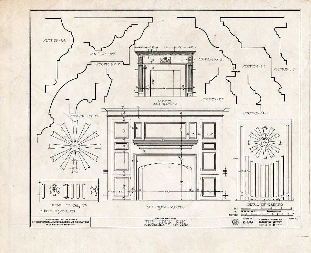Historic Pictoric : Blueprint HABS NJ,4-HADFI,2- (Sheet 5 of 8) - Indian King Tavern, 233 King Highway East, Haddonfield, Camden County, NJ