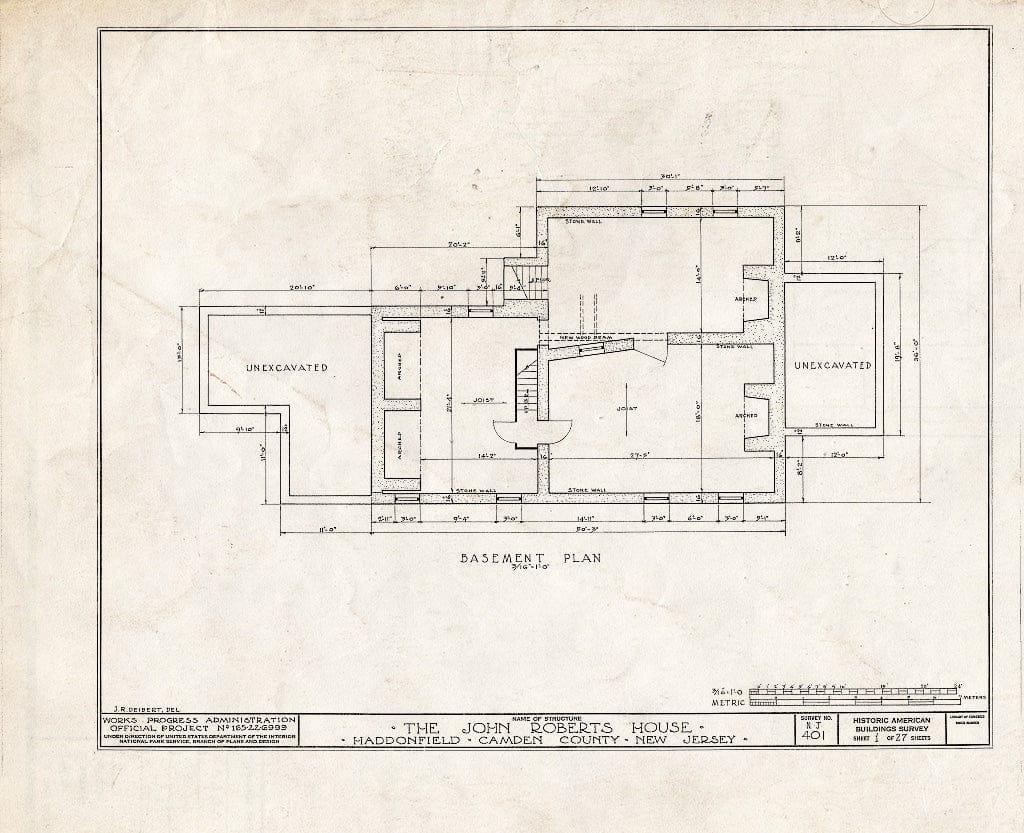 Historic Pictoric : Blueprint HABS NJ,4-HADFI,7- (Sheet 1 of 27) - John Roberts House, 344 East Kings Highway, Haddonfield, Camden County, NJ