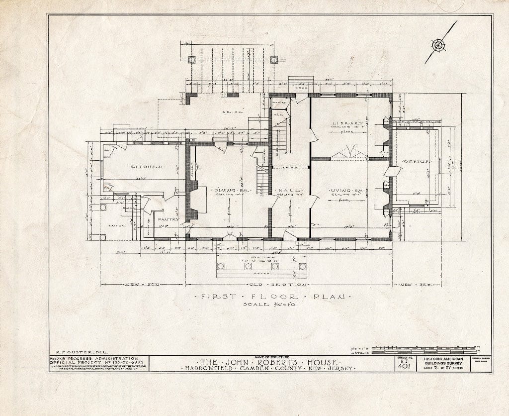 Historic Pictoric : Blueprint HABS NJ,4-HADFI,7- (Sheet 2 of 27) - John Roberts House, 344 East Kings Highway, Haddonfield, Camden County, NJ