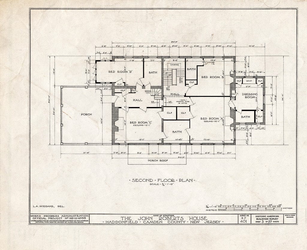 Historic Pictoric : Blueprint HABS NJ,4-HADFI,7- (Sheet 3 of 27) - John Roberts House, 344 East Kings Highway, Haddonfield, Camden County, NJ