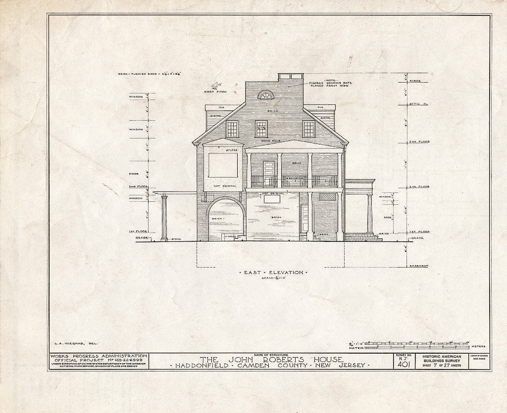 Historic Pictoric : Blueprint HABS NJ,4-HADFI,7- (Sheet 7 of 27) - John Roberts House, 344 East Kings Highway, Haddonfield, Camden County, NJ