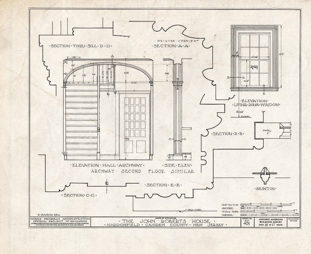 Historic Pictoric : Blueprint HABS NJ,4-HADFI,7- (Sheet 16 of 27) - John Roberts House, 344 East Kings Highway, Haddonfield, Camden County, NJ