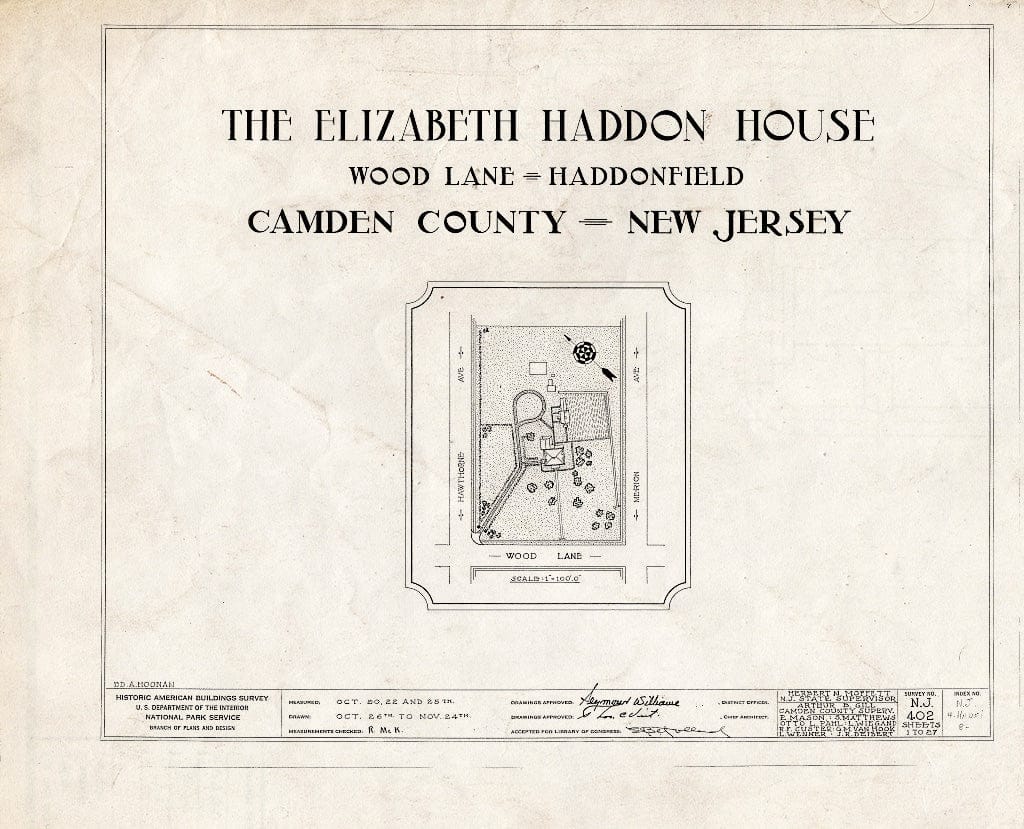 Historic Pictoric : Blueprint HABS NJ,4-HADFI,8- (Sheet 0 of 27) - Wood-Haddon House, 201 Wood Lane & Hawthorne Avenue, Haddonfield, Camden County, NJ