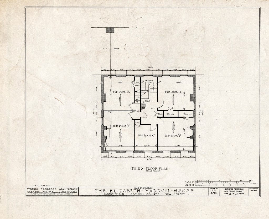 Historic Pictoric : Blueprint HABS NJ,4-HADFI,8- (Sheet 5 of 27) - Wood-Haddon House, 201 Wood Lane & Hawthorne Avenue, Haddonfield, Camden County, NJ