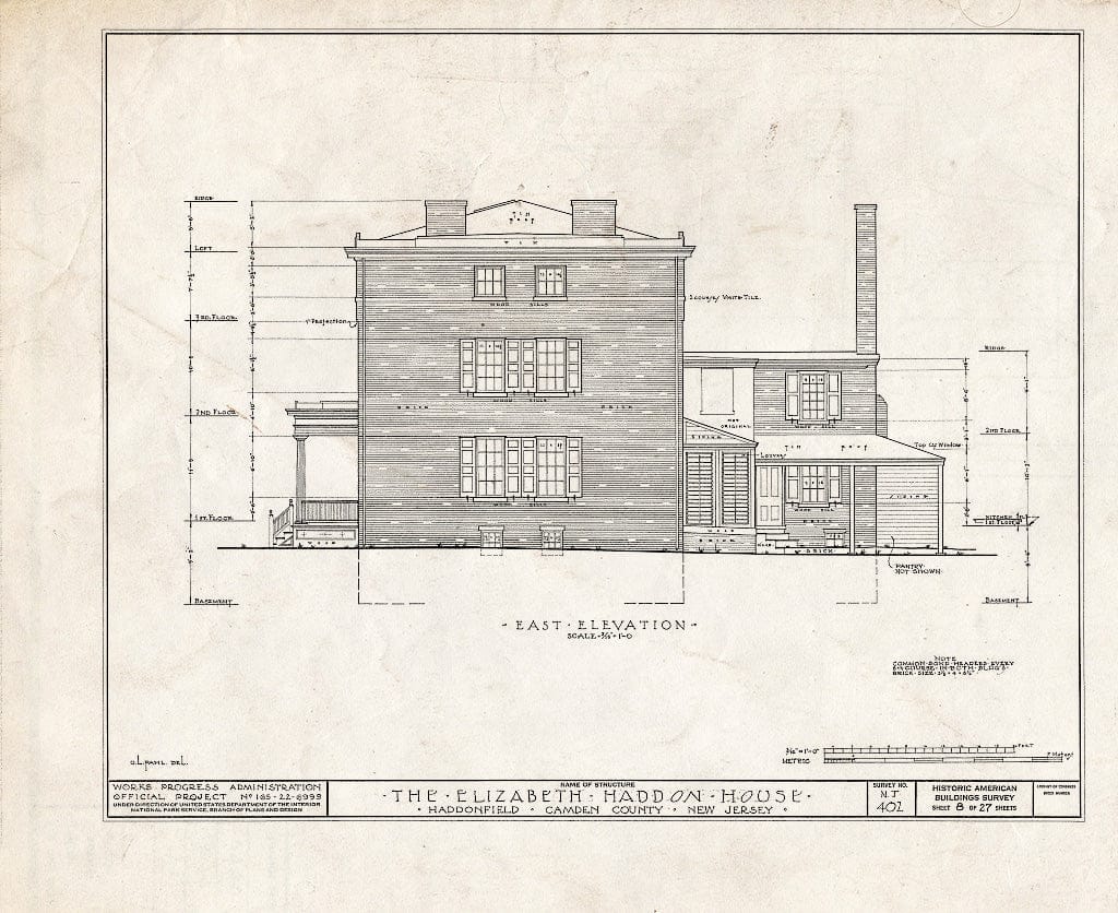 Historic Pictoric : Blueprint HABS NJ,4-HADFI,8- (Sheet 8 of 27) - Wood-Haddon House, 201 Wood Lane & Hawthorne Avenue, Haddonfield, Camden County, NJ