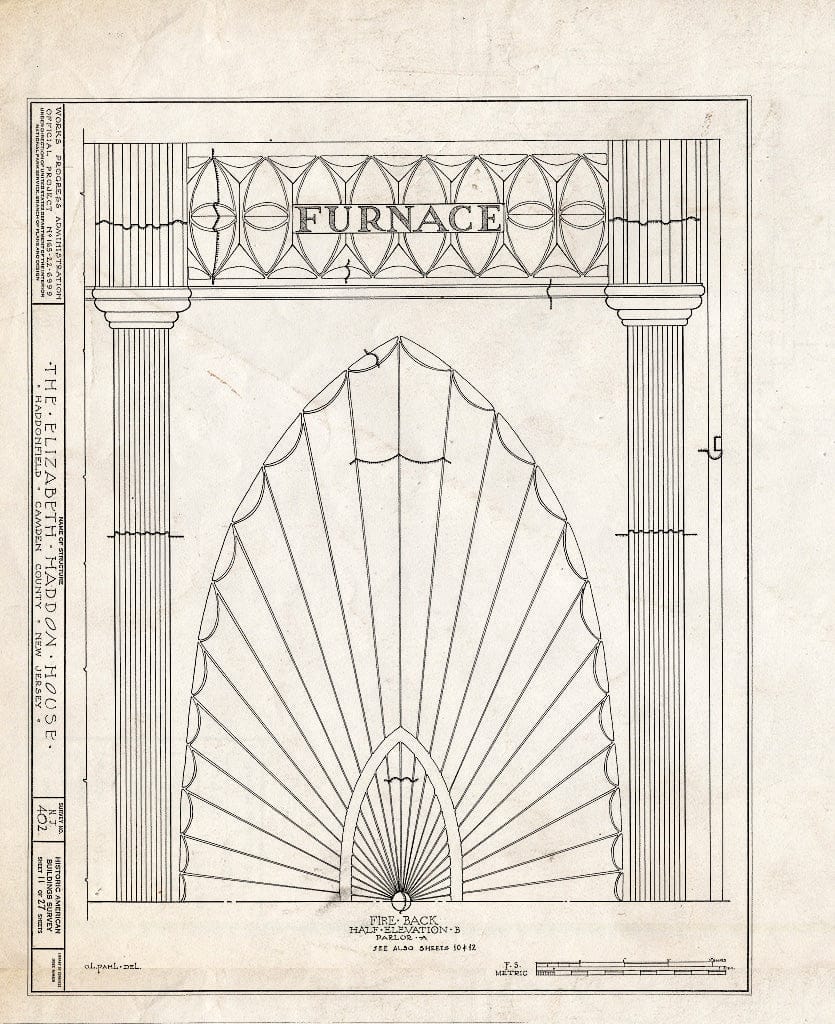 Historic Pictoric : Blueprint HABS NJ,4-HADFI,8- (Sheet 11 of 27) - Wood-Haddon House, 201 Wood Lane & Hawthorne Avenue, Haddonfield, Camden County, NJ
