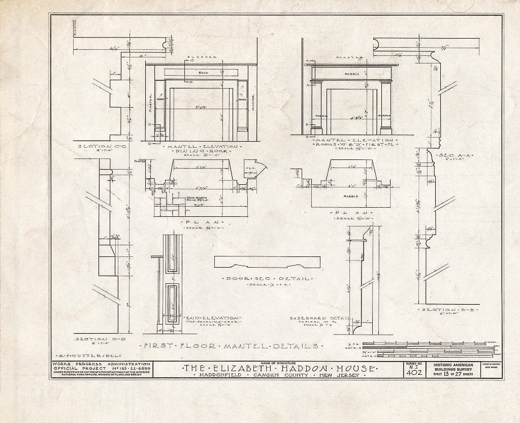 Historic Pictoric : Blueprint HABS NJ,4-HADFI,8- (Sheet 13 of 27) - Wood-Haddon House, 201 Wood Lane & Hawthorne Avenue, Haddonfield, Camden County, NJ