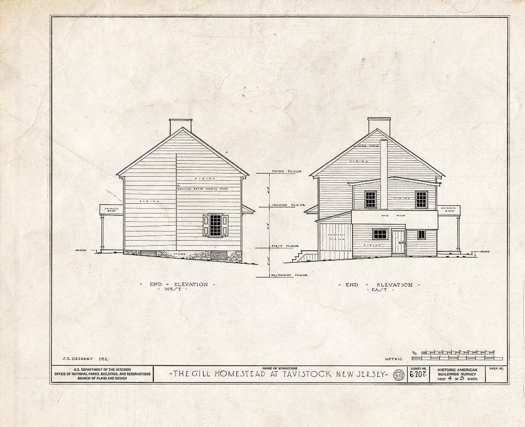 Historic Pictoric : Blueprint HABS NJ,4-TAV,1- (Sheet 4 of 9) - Gill Homestead at Tavistock, Tavistock, Camden County, NJ