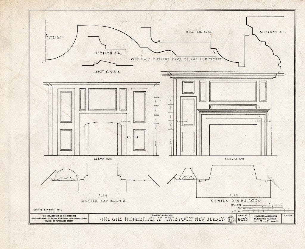 Historic Pictoric : Blueprint HABS NJ,4-TAV,1- (Sheet 6 of 9) - Gill Homestead at Tavistock, Tavistock, Camden County, NJ