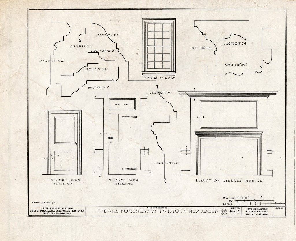 Historic Pictoric : Blueprint HABS NJ,4-TAV,1- (Sheet 7 of 9) - Gill Homestead at Tavistock, Tavistock, Camden County, NJ
