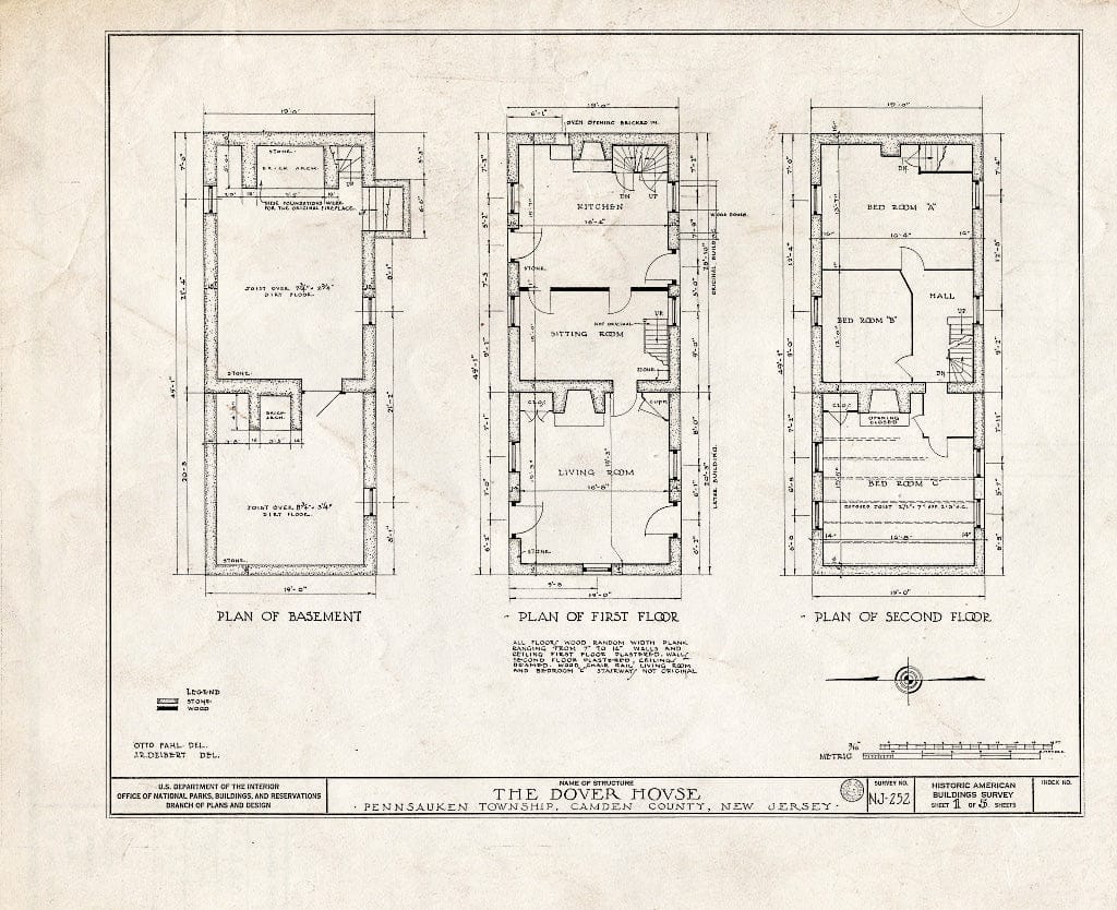 Historic Pictoric : Blueprint HABS NJ,4-Merch.V,2- (Sheet 1 of 5) - Burrough-Dover Farmhouse, Pennsauken, Camden County, NJ