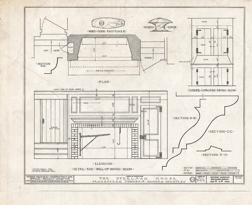 Historic Pictoric : Blueprint HABS NJ,4-Pensa.V,1- (Sheet 6 of 8) - Burrough-Steelman House, Irving & Colonial Avenues, Pennsauken, Camden County, NJ