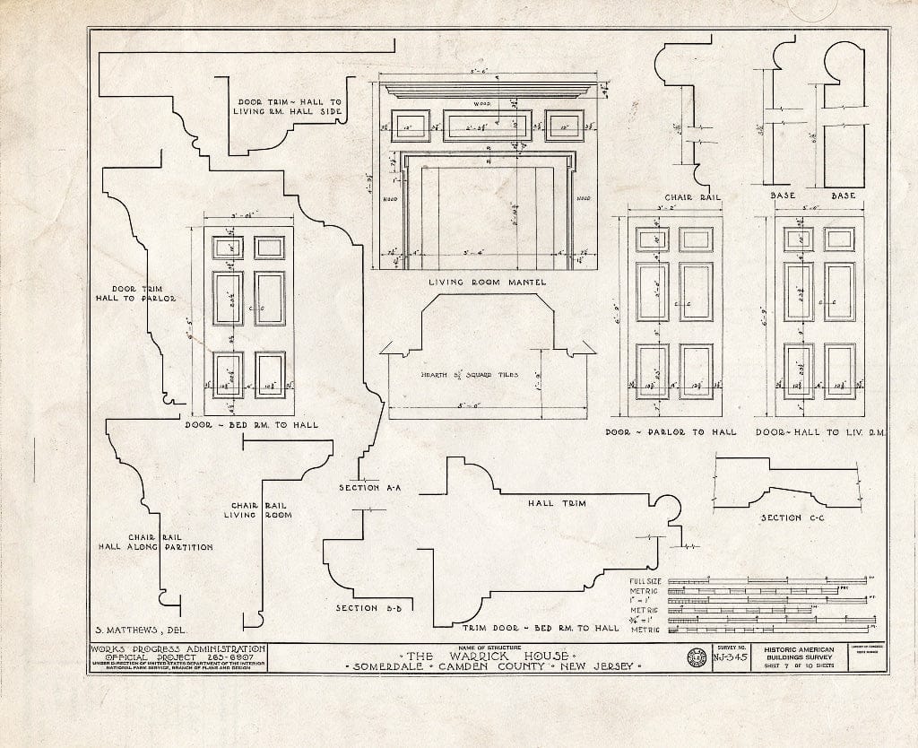 Historic Pictoric : Blueprint HABS NJ,4-SOM.V,1- (Sheet 7 of 10) - Warrick House, Warrick Road, Somerdale, Camden County, NJ