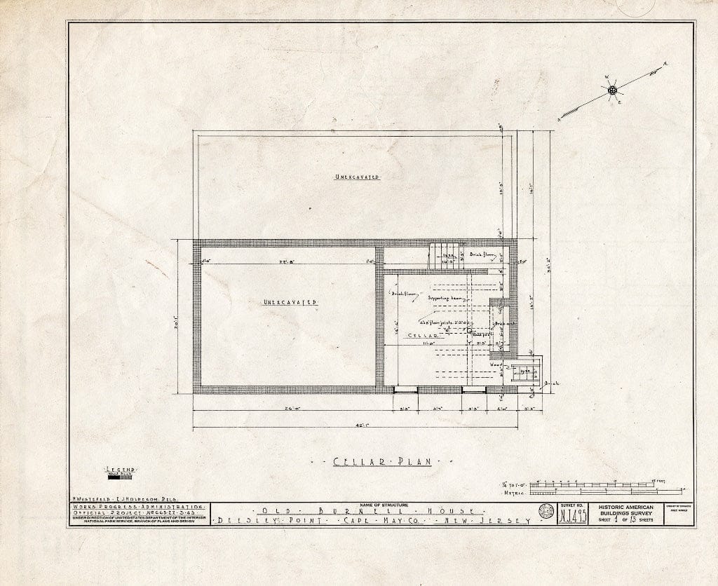 Historic Pictoric : Blueprint HABS NJ,5-BEEPO,2- (Sheet 1 of 13) - Old Burnell House, Beesleys Point, Cape May County, NJ