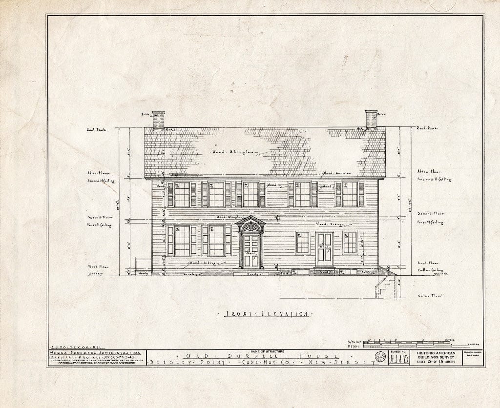 Historic Pictoric : Blueprint HABS NJ,5-BEEPO,2- (Sheet 5 of 13) - Old Burnell House, Beesleys Point, Cape May County, NJ