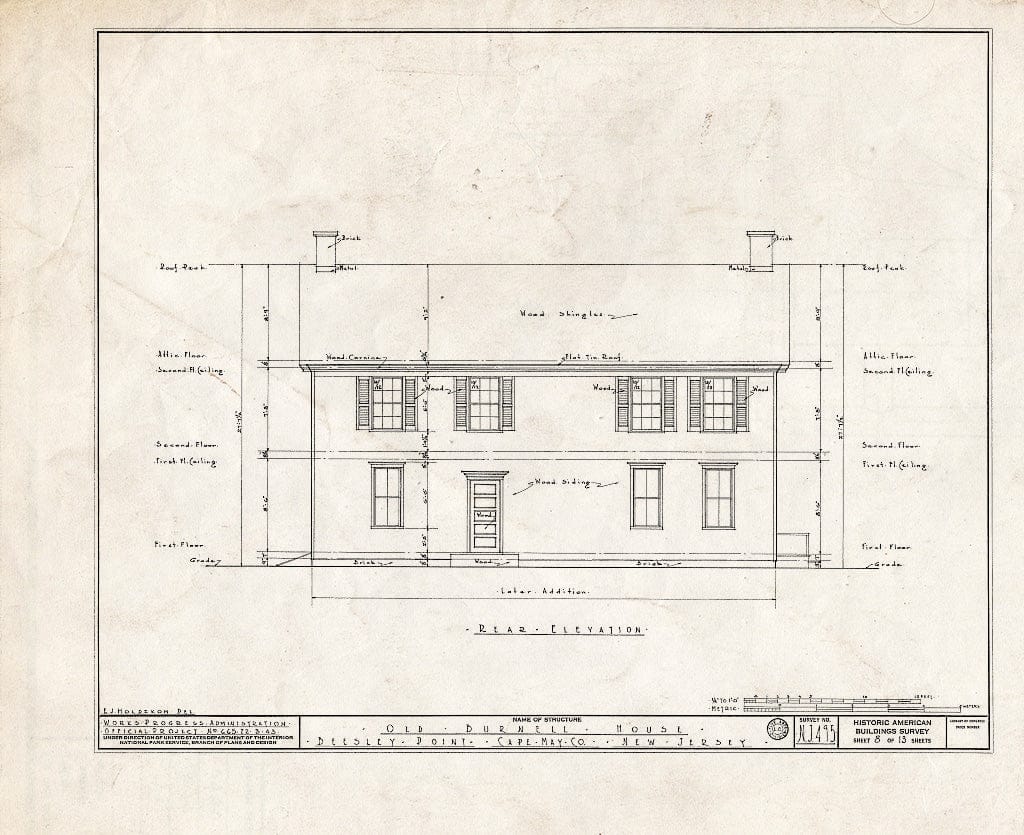 Historic Pictoric : Blueprint HABS NJ,5-BEEPO,2- (Sheet 8 of 13) - Old Burnell House, Beesleys Point, Cape May County, NJ