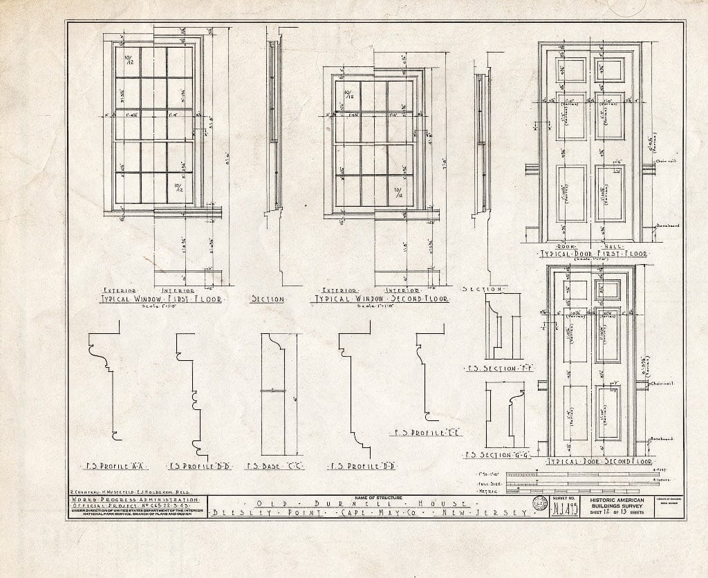 Historic Pictoric : Blueprint HABS NJ,5-BEEPO,2- (Sheet 12 of 13) - Old Burnell House, Beesleys Point, Cape May County, NJ