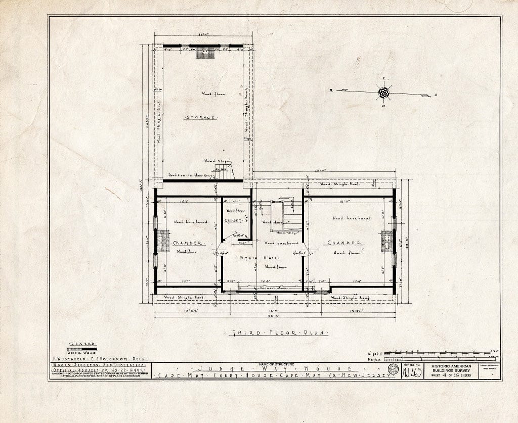 Historic Pictoric : Blueprint HABS NJ,5-CAPMA.V,15- (Sheet 4 of 16) - Judge Way House, U.S. Highway 9, Cape May, Cape May County, NJ