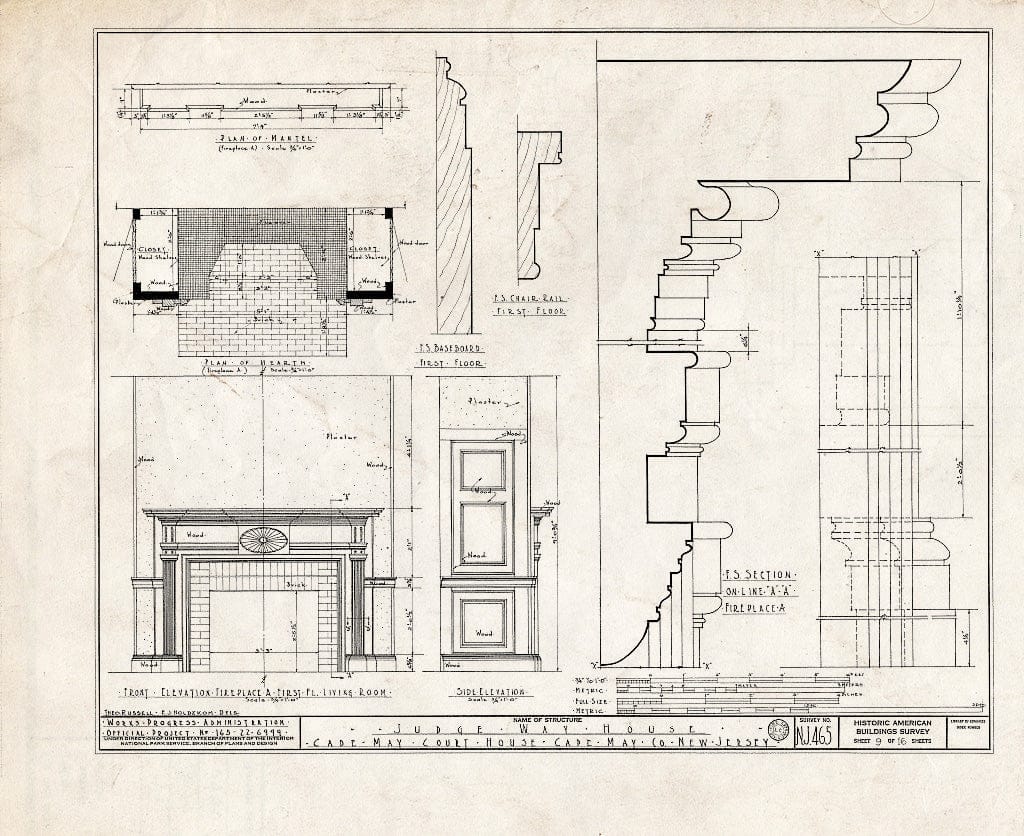 Historic Pictoric : Blueprint HABS NJ,5-CAPMA.V,15- (Sheet 9 of 16) - Judge Way House, U.S. Highway 9, Cape May, Cape May County, NJ