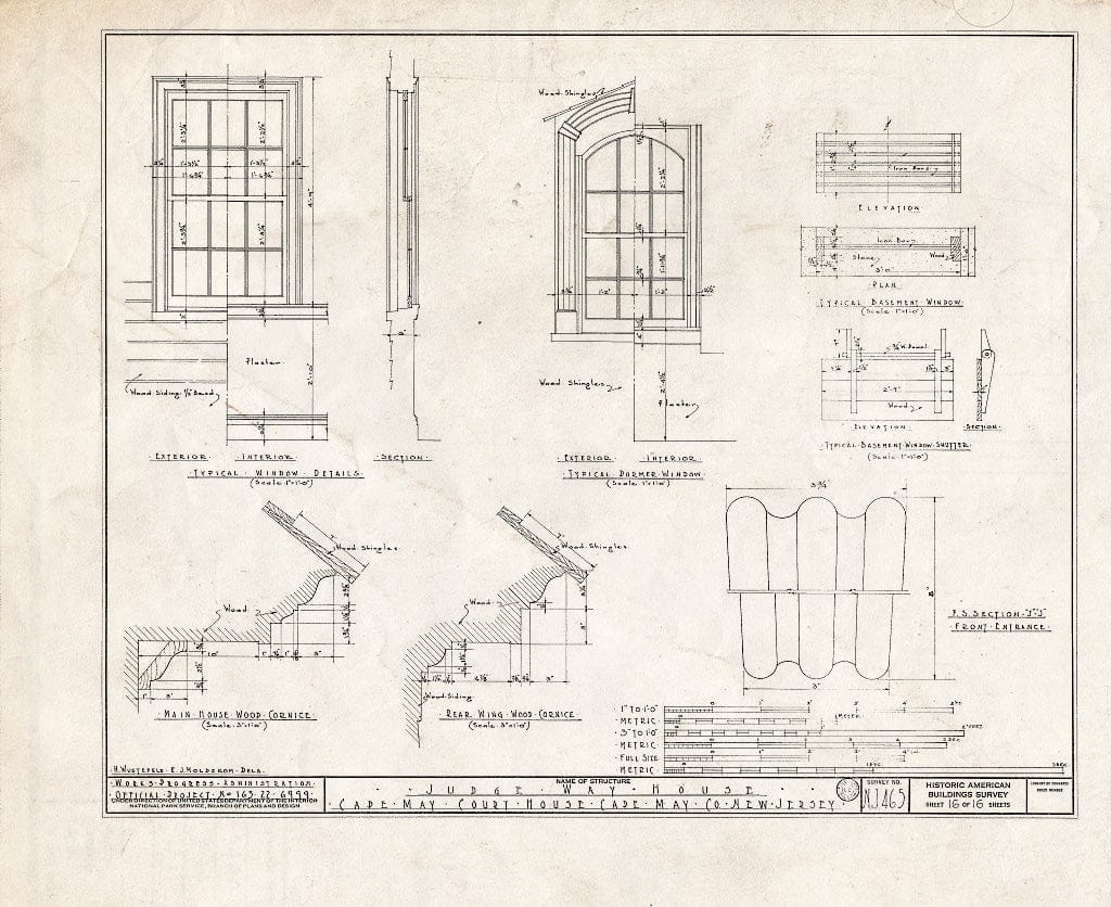 Historic Pictoric : Blueprint HABS NJ,5-CAPMA.V,15- (Sheet 16 of 16) - Judge Way House, U.S. Highway 9, Cape May, Cape May County, NJ
