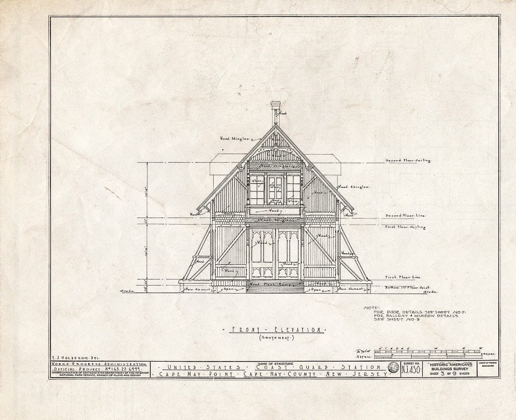 Historic Pictoric : Blueprint HABS NJ,5-CAPMAP,1- (Sheet 3 of 9) - U.S. Coast Guard Station, Delaware Bay, Cape May Point, Cape May County, NJ